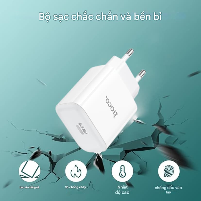Ảnh Bộ Sạc Nhanh PD 30W Chính Hãng Hoco Dùng Cho IP8-14 Sạc An Toàn Ổn Định, chất liệu bền+chống cháy 3