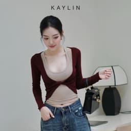 Thumbnail Set KAYLIN 2 áo kiểu xoắn eo phối áo ba lỗ chất vải thun co giản phong cách cá tính - N2432 2
