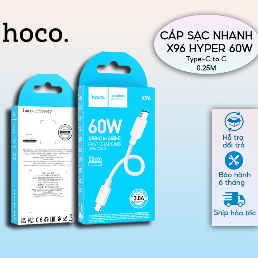 Ảnh Cáp Sạc Nhanh PD 60W CHÍNH HÃNG Hoco Siêu Ngắn 25CM Cho Pin Dự Phòng - Kết Nối Hai Đầu Type C 1