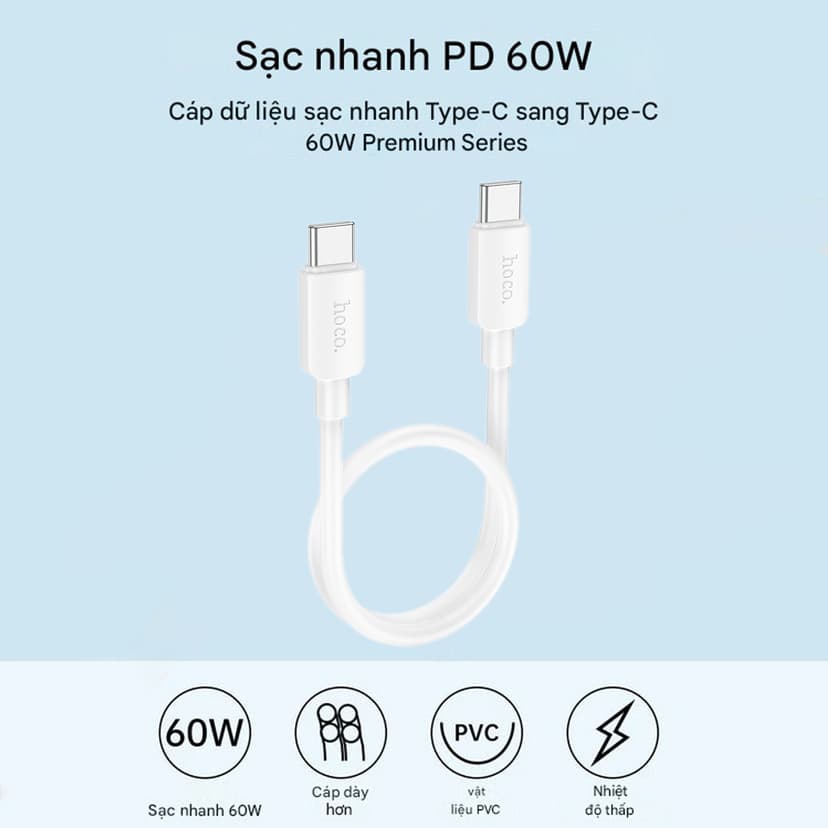 Ảnh Cáp Sạc Nhanh PD 60W CHÍNH HÃNG Hoco Siêu Ngắn 25CM Cho Pin Dự Phòng - Kết Nối Hai Đầu Type C 3