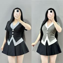 Thumbnail Áo Thun Kiểu Bigsize Nữ Tay Ngắn Cổ Tim Co Giãn Giả 2 Lớp Dịu Dàng Cho Chubby 60-95kg A271 1