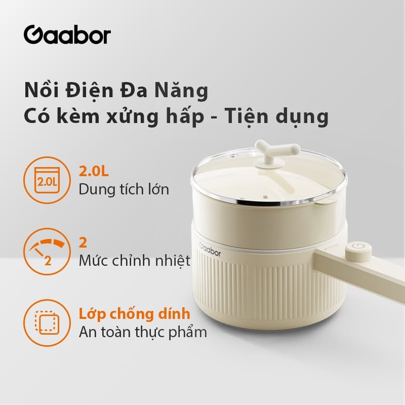 Ảnh Nồi nấu đa năng Gaabor EC-20E01B 2L chiên xào hấp kèm xứng hấp lẩu điện cầm tay điều chỉnh nhiệt độ 1