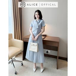 Thumbnail Set Váy Công Sở Thanh Lịch Alice Chất Tuytsi, Áo Ngắn Tay Cổ Sơ Mi Phối Vạt Kèm Chân Váy Dài Xếp Ly S845 2