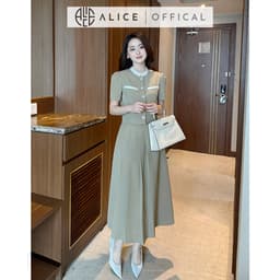 Thumbnail Set Váy Nữ Công Sở Cao Cấp Alice Chất Chéo Rubi Lót Lụa Áo Ngắn Tay Cổ Tàu Thanh Lịch Phối Chân Váy Xếp Ly Lệch Vạt S844 3