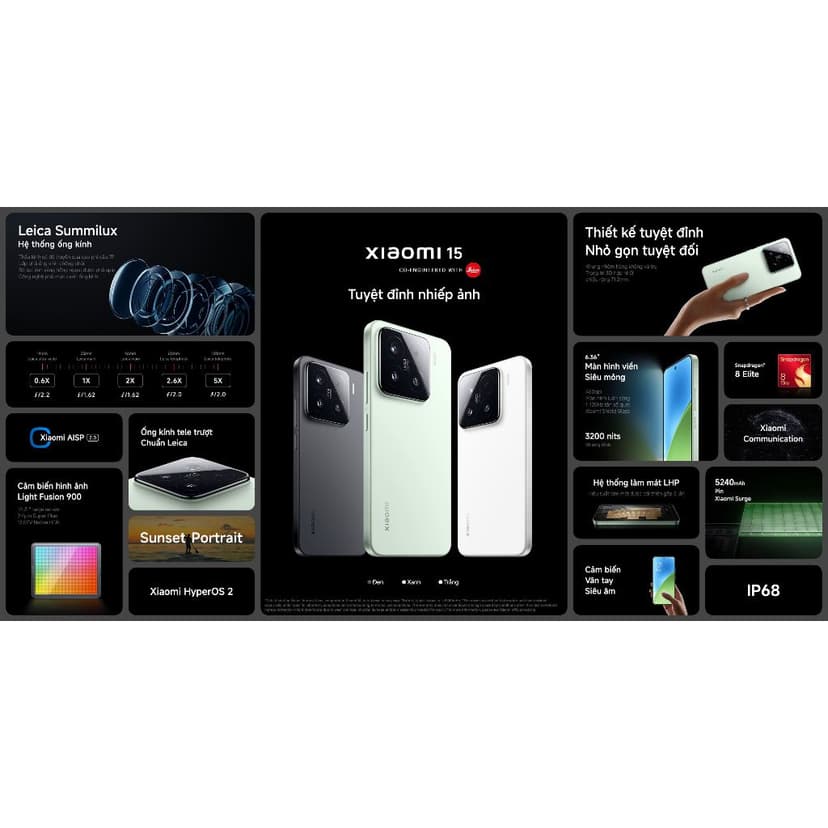 Ảnh Điện thoại thông minh Xiaomi 15 (12+256GB) | Màn 6.3" AMOLED | 3 Camera Leica | SD8 Elite HyperAI 3
