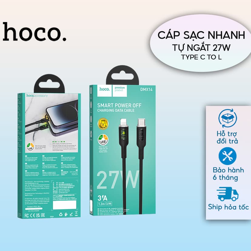 Ảnh Cáp Sạc Nhanh CHÍNH HÃNG Hoco PD 27W Tự Ngắt Khi Đầy Có Đèn Led Hiển Thị Cho IP 11-14Plus-14Promax 1