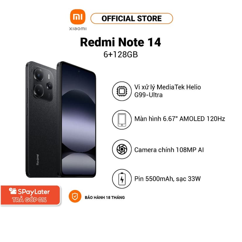 Ảnh Điện thoại thông minh Redmi Note 14 (6+128GB) | Camera AI 108MP | MediaTek Helio G99-Ultra | Pin 5500mAh 1