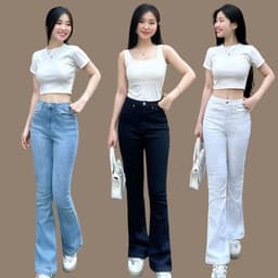 Thumbnail TTTHAO - Quần jean nữ dáng loe dài 96cm VNXK vải cotton co giãn cao cấp, dày dặn, mềm mịn S68 1