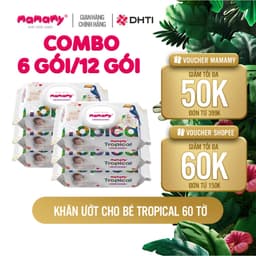 Thumbnail Khăn ướt cao cấp cho bé Mamamy Tropical gói 60 tờ 100% sợi tự nhiên và rayon ngừa hăm, mềm dai sạch cực 2