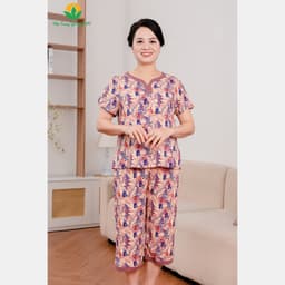 Thumbnail Bộ lanh trung niên mặc nhà Việt Thắng, áo cộc tay cổ phối quần lửng thoải mái, mát mẻ B06.5062 1