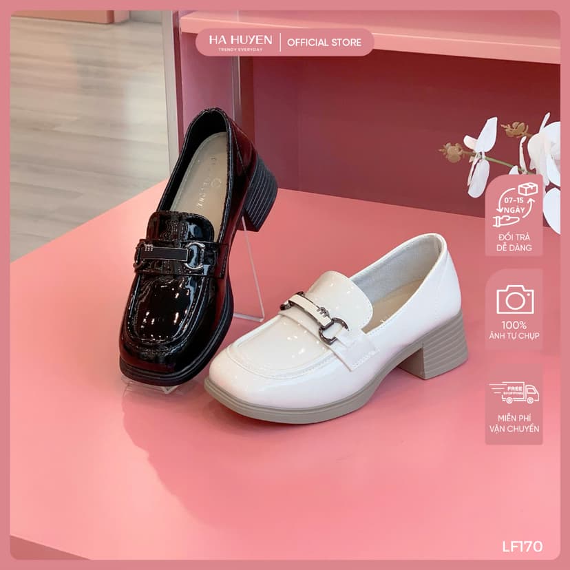 Ảnh Giày Loafer nữ HÀ HUYỀN da bóng gót vuông 5cm - LF170 1