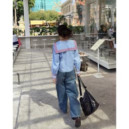 Thumbnail TheBlueTshirt - Áo kiểu kẻ sọc caro cổ thuỷ thủ viền ren zigzag cho nữ - School Girl Shirt - Women 4