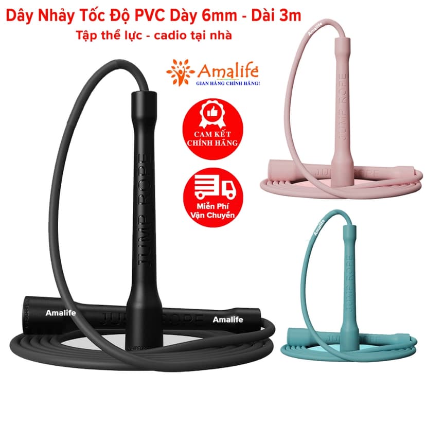 Ảnh Dây Nhảy Tốc Độ Dài 3m Dày 6mm Nhựa Dẻo Dai PVC Dây Nhảy Tập Thể Lực Tập Cadio Tại Nhà Chọn Màu Chính Hãng Amalife 1