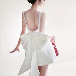 Thumbnail Đầm dự tiệc MINA hở lưng dáng ngắn chữ A chất Taffta màu trắng quyến rũ MN308 2