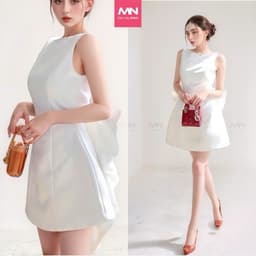 Thumbnail Đầm dự tiệc MINA hở lưng dáng ngắn chữ A chất Taffta màu trắng quyến rũ MN308 1