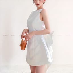 Thumbnail Đầm dự tiệc MINA hở lưng dáng ngắn chữ A chất Taffta màu trắng quyến rũ MN308 4