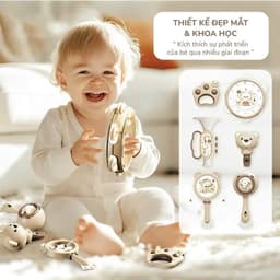 Thumbnail Đồ Chơi Xúc Xắc Âm Thanh Cho Bé 6 chi tiết Hình Gấu,Thỏ KidAndMom Nhựa nguyên sinh an toàn cho bé 4