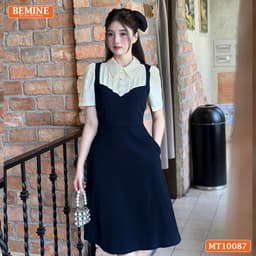 Thumbnail Đầm thiết kế BEMINE cổ đức phối xếp ly giả yếm dáng chữ A phù hợp đi làm, đi chơi-MT10087 4