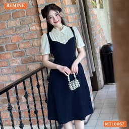 Thumbnail Đầm thiết kế BEMINE cổ đức phối xếp ly giả yếm dáng chữ A phù hợp đi làm, đi chơi-MT10087 3