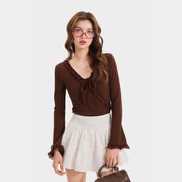 Thumbnail Áo Thun Kiểu Nữ MARC FASHION Form Ôm Tay Dài  Phối Viền - FAQH100524 1