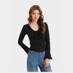 Thumbnail Áo Thun Kiểu Nữ MARC FASHION Form Ôm Tay Dài  Phối Viền - FAQH100524 3