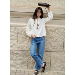 Thumbnail Áo cổ tàu mở V MONO TALK tay xếp bồng, chất liệu cotton thêu MOF25S-T20001TK 2