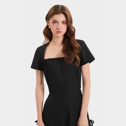 Thumbnail Áo Croptop Kiểu Nữ MARC FASHION Tay Ngắn Cổ Vuông Đính 2 Nơ - FASH021125 2