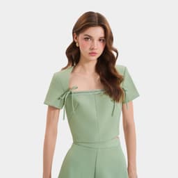 Thumbnail Áo Croptop Kiểu Nữ MARC FASHION Tay Ngắn Cổ Vuông Đính 2 Nơ - FASH021125 3