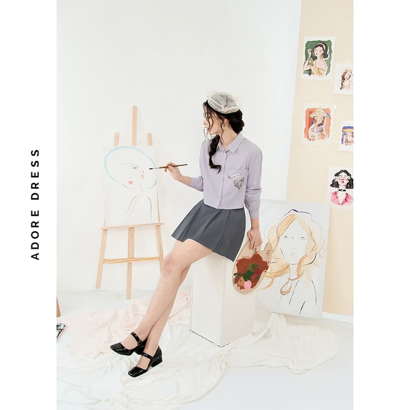 Ảnh 511SH1015-  Sơ mi thô sọc hồng thêu đính túi ADORE DRESS 4
