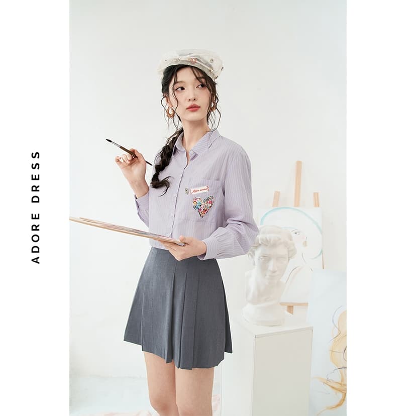 Ảnh 511SH1015-  Sơ mi thô sọc hồng thêu đính túi ADORE DRESS 2