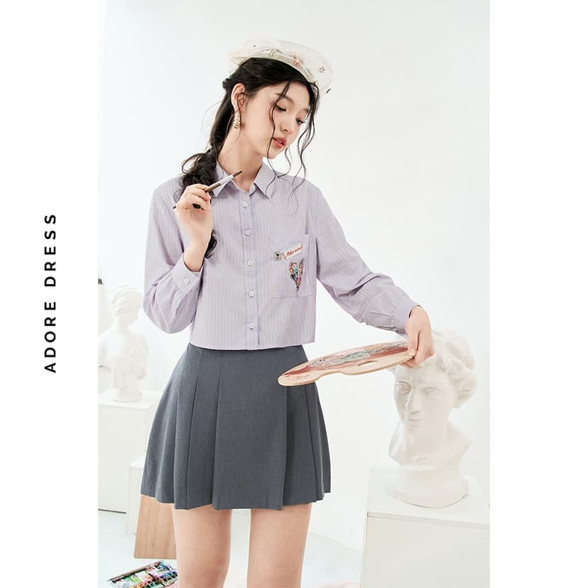 Ảnh 511SH1015-  Sơ mi thô sọc hồng thêu đính túi ADORE DRESS 3