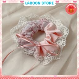 Thumbnail Dây cột tóc LABOON scrunchies họa tiết hoa nơ viền ren vintage buộc tóc voan nhún nữ tính xin xắn 2