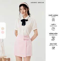 Thumbnail 513SH0001 - Sơ mi basic thô lụa trắng kem buộc nơ cổ ADORE DRESS 2