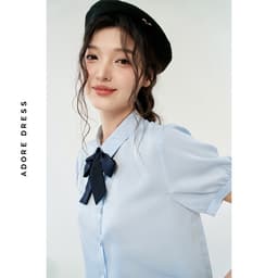 Thumbnail 513SH0001 - Sơ mi basic thô lụa trắng kem buộc nơ cổ ADORE DRESS 3