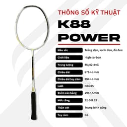 Thumbnail Vợt cầu lông Kuno K88 power, công thủ toàn diện, hướng công, lối chơi tấn công nhanh, phản tạt, 4U 82gram ,căng sẵn 11kg 2