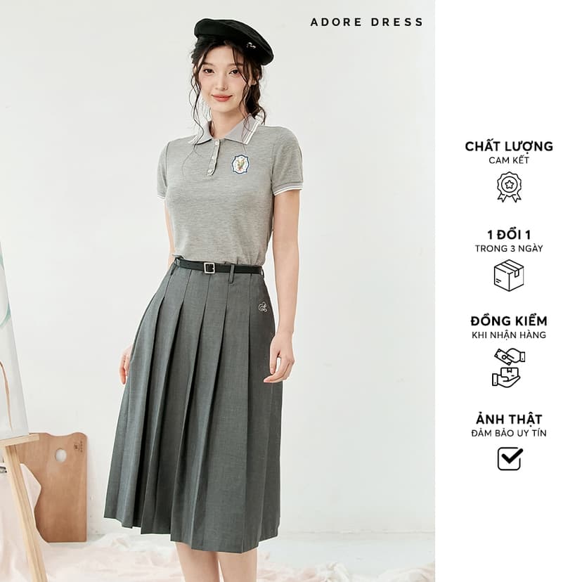 Ảnh 513SK200512 - Chân váy midi tuytsy tàn xếp ly thêu kèm belt ADORE DRESS 1