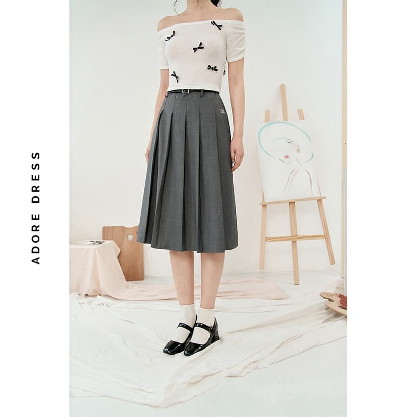 Ảnh 513SK200512 - Chân váy midi tuytsy tàn xếp ly thêu kèm belt ADORE DRESS 2