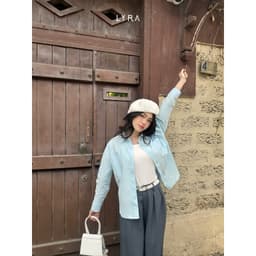 Thumbnail LYRA - Áo sơ mi nữ dài tay form rộng hai túi kiểu dáng basic, chất cotton thô Hàn cao cấp LWNSM009 3