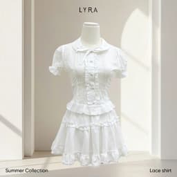 Thumbnail LYRA - Áo sơ mi ngắn tay thiết kế, Áo kiểu nữ cổ nơ viền ren chất thô boi trẻ trung kiểu Hàn - LWNAO021 2