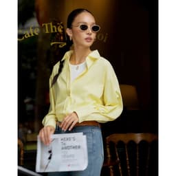 Thumbnail Áo sơ mi nữ GILLEE dáng oversized, sơ mi form rộng vải kate lụa thanh lịch tone vàng 4