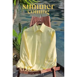 Thumbnail Áo sơ mi nữ GILLEE dáng oversized, sơ mi form rộng vải kate lụa thanh lịch tone vàng 3