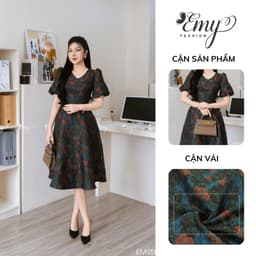 Thumbnail Đầm Thiết Kế EMY Thời Trang Cao Cấp EM9590 Vải Tafta 3D Nền Đen Hoa Đỏ Sang Chảnh Đi Tiệc 3