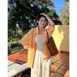 Thumbnail Áo sơ mi nữ GILLEE dáng oversized, sơ mi form rộng vải kate lụa thanh lịch tone cam 3