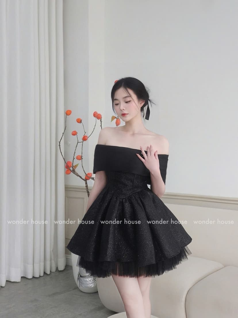 Ảnh Bling Bling Dress Wonderhouse Đầm trễ vai tùng xòe chất vải kim tuyến dự tiệc 2