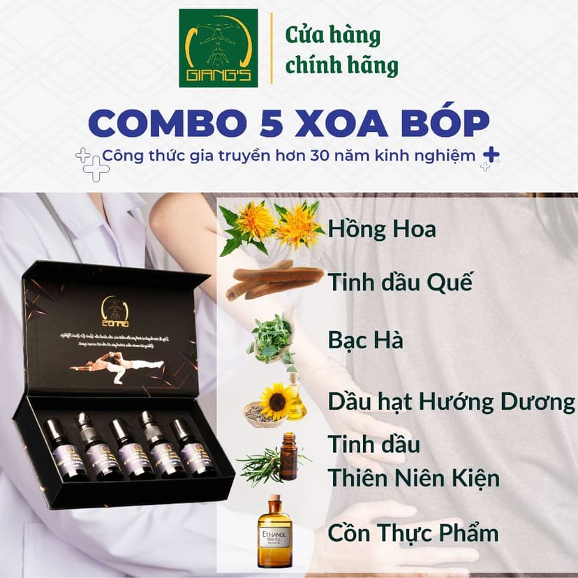 Ảnh Cao Xoa Bóp GIANG'S - Set quà gồm 5 chai 15ml - Quà tặng sức khỏe massage toàn thân 4