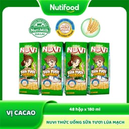 Thumbnail Thùng Sữa Tươi Lúa Mạch NuVi Vị Ca Cao 180ml (48 Hộp x 180ml) 1