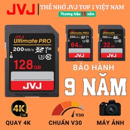 Thumbnail Thẻ Nhớ SD 128Gb 64Gb 32Gb JVJ Ultimate Pro Chuẩn V30 U3 Class 10- Thẻ nhớ Máy Ảnh, Máy Quay 4K Full HD- BH 9 Năm 1 Đổi 1