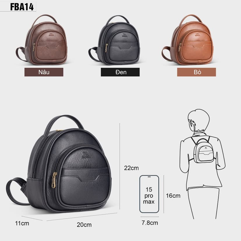 Ảnh Balo Nữ Mini Đa Năng FADODA FBA14 2