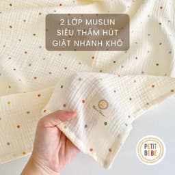 Thumbnail Khăn tắm cho bé Petit Bebe 100x100cm muslin 2 lớp thấm hút thoáng khí 2