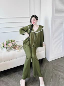 Thumbnail Bộ Dài Pijama Nữ SOJUN Pi Tiểu Thư Cổ Gợn Dưới 65Kg 2